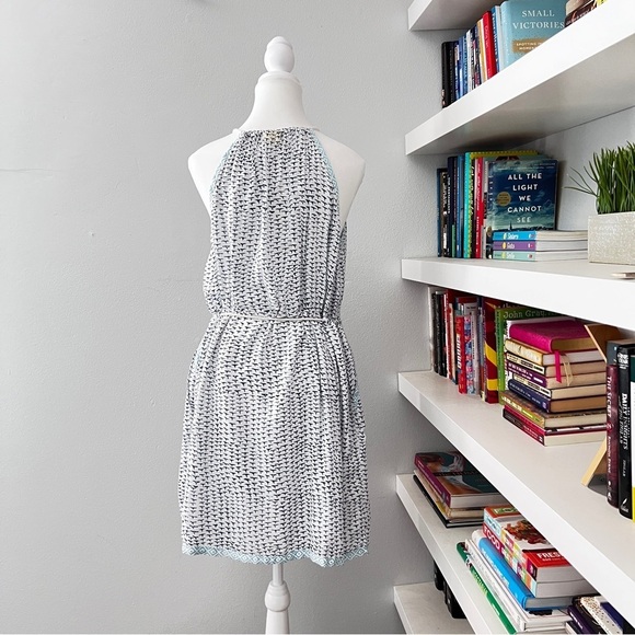 Roberta Roller Rabbit White Blue Block Print Halter Neck Cotton Dress Large - Picture 6 of 12